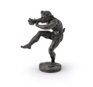 EUGENE LOUIS LEQUESNE (FRENCH, 1815-1887) A BRONZE FIGURE OF A FAUN PLAYING A PIPE