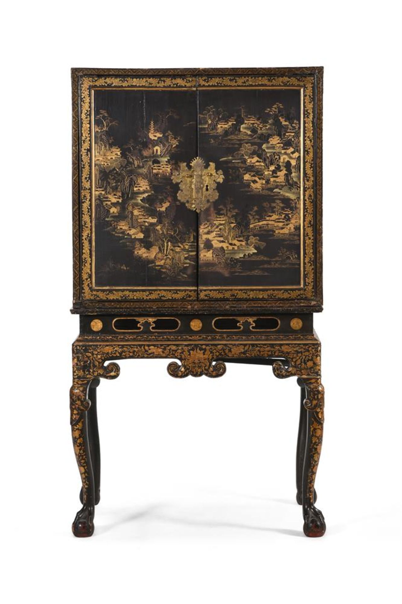 A CHINESE EXPORT LACQUER CABINET ON STAND, LATE 18TH OR EARLY 19TH CENTURY