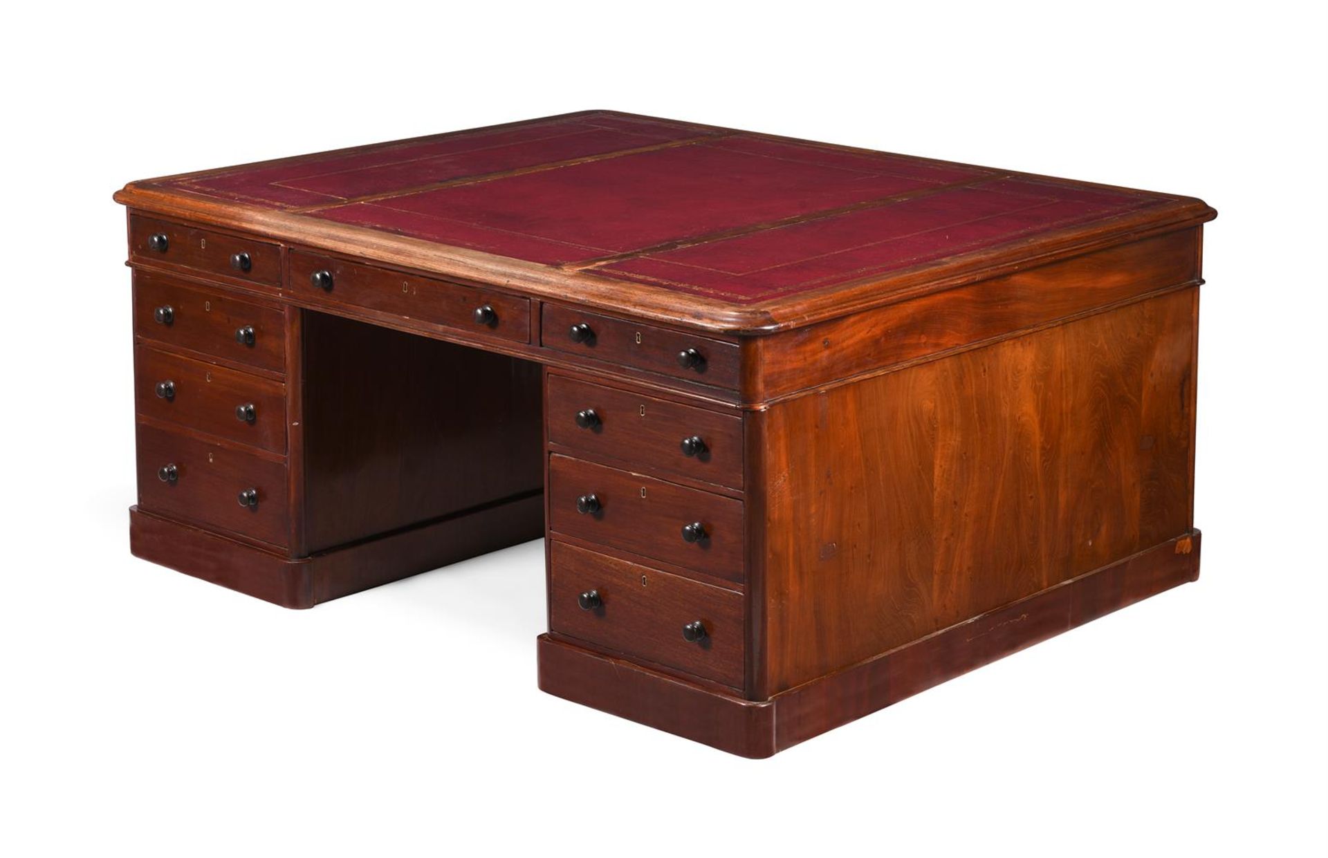 A LARGE VICTORIAN MAHOGANY PARTNERS PEDESTAL DESK, CIRCA 1860