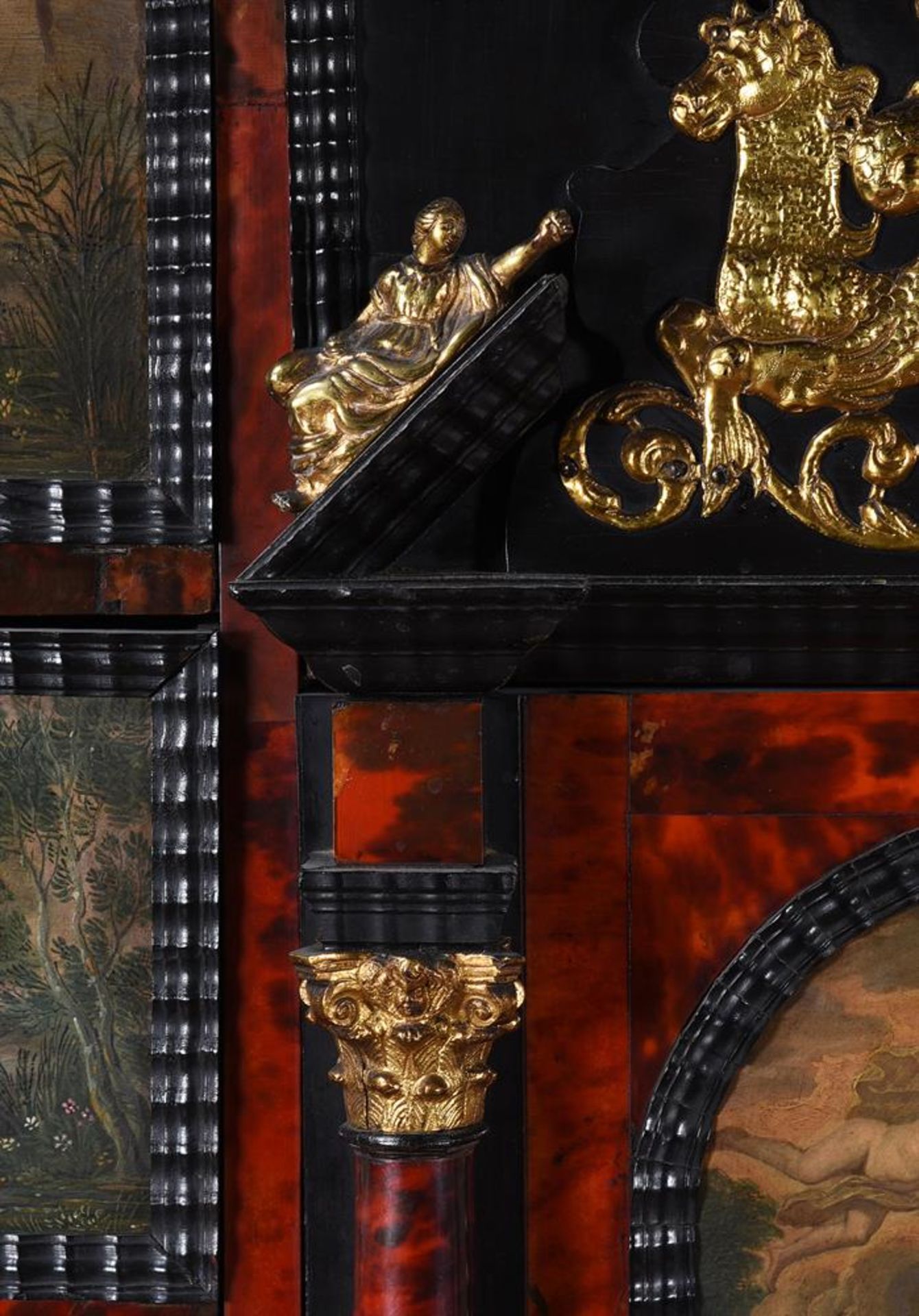 Y A FLEMISH EBONY, TORTOISESHELL AND POLYCHROME PAINTED CABINET ON STAND - Image 9 of 26