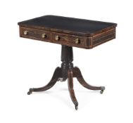 Y A REGENCY COROMANDEL AND BURR YEW BANDED PEDESTAL LIBRARY TABLE, CIRCA 1820