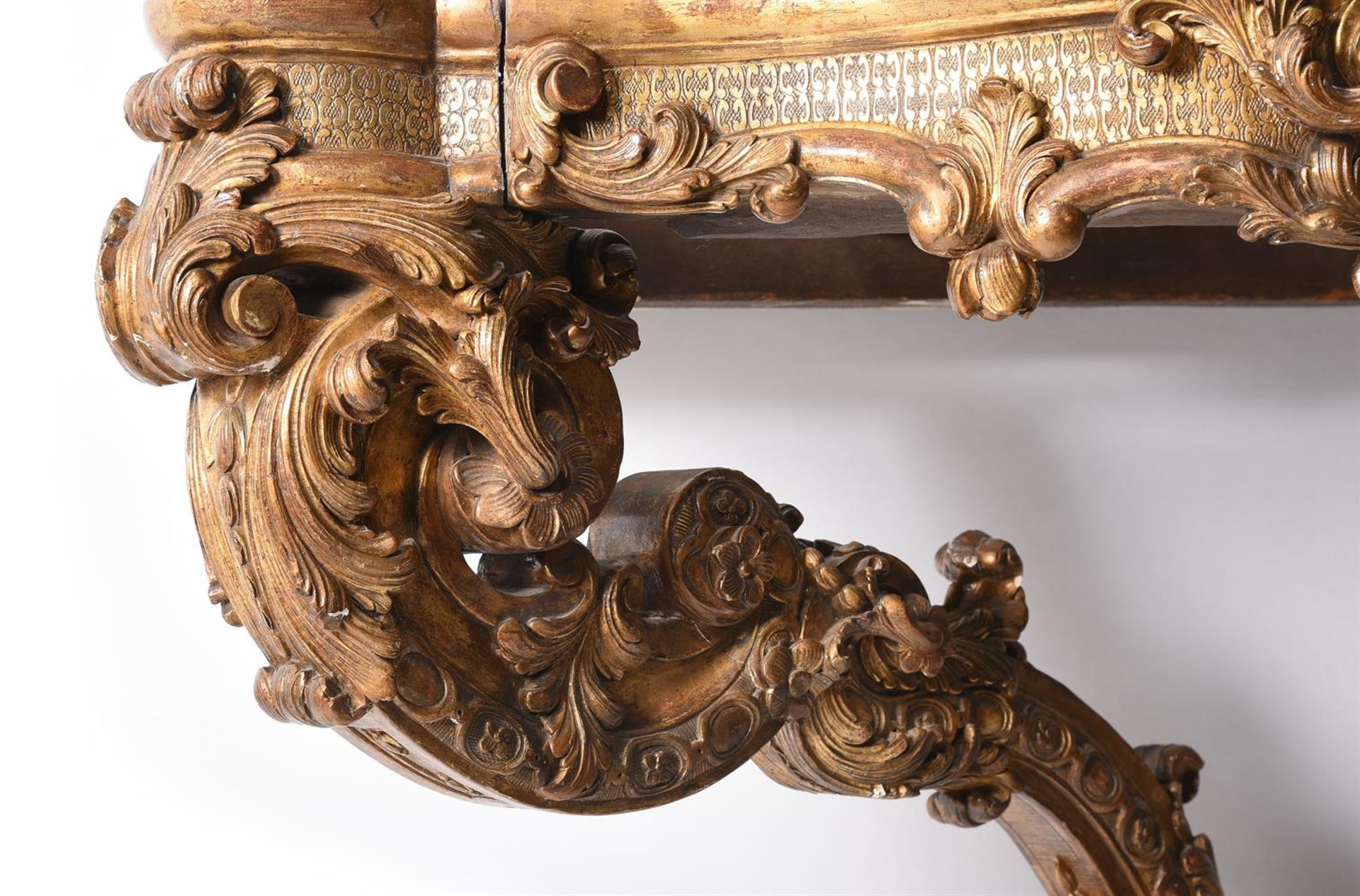 A CARVED GILTWOOD AND GESSO CONSOLE TABLE, STAMPED H. NELSON, PROBABLY 19TH CENTURY - Image 5 of 10