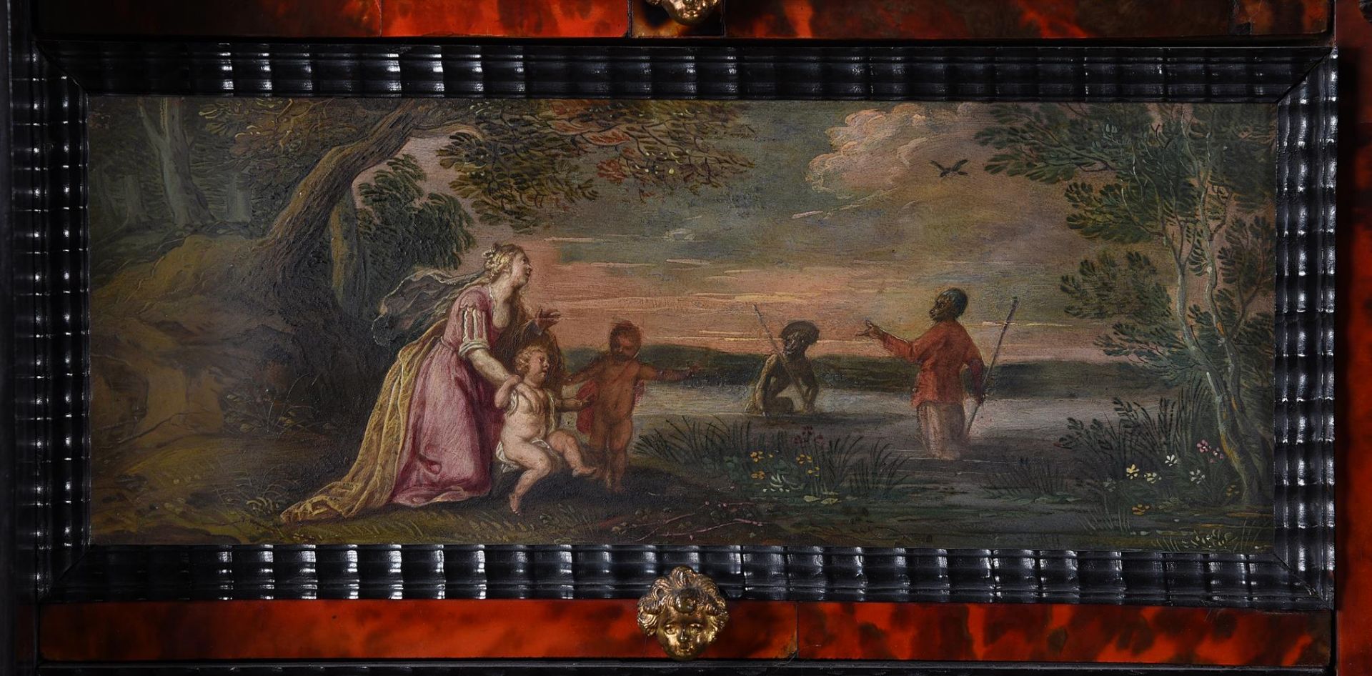 Y A FLEMISH EBONY, TORTOISESHELL AND POLYCHROME PAINTED CABINET ON STAND - Image 16 of 26