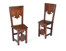 A PAIR OF ITALIAN WALNUT AND MARQUETRY CHAIRS, CIRCA 1700
