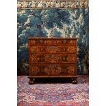 A CHARLES II OLIVEWOOD, WALNUT, FRUITWOOD OYSTER VENEERED AND MARQUETRY CHEST OF DRAWERS, CIRCA 1680