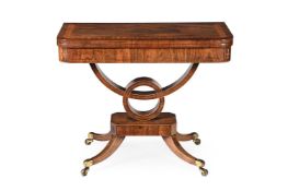 Y A REGENCY ROSEWOOD AND SATINWOOD BANDED FOLDING CARD TABLE, CIRCA 1820