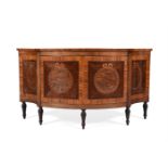 Y A GEORGE III FIDDLEBACK MAHOGANY, BURR YEW, KINGWOOD AND SATINWOOD MARQUETRY COMMODE OR SIDE CABIN