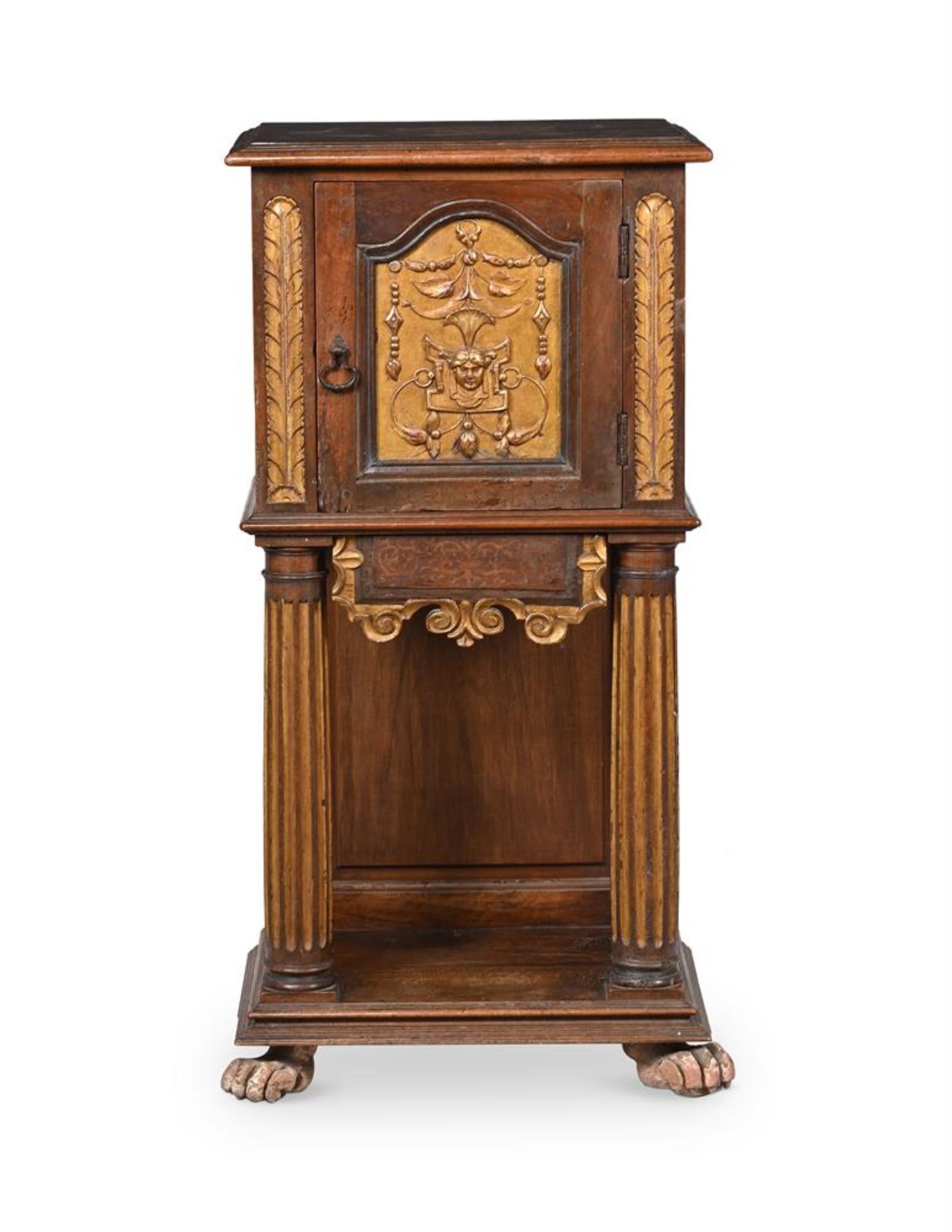 AN ITALIAN WALNUT AND PARCEL GILT PEDESTAL CUPBOARD, LATE 17TH OR EARLY 18TH CENTURY AND LATER - Image 2 of 3
