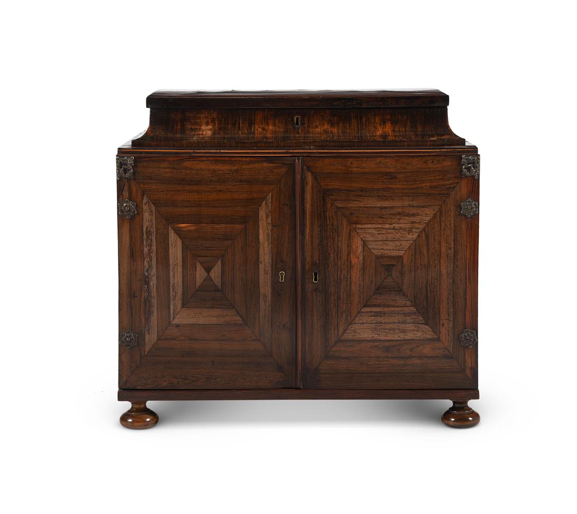 Y A ROSEWOOD AND EXOTIC TIMBER TABLE CABINET, PROBABLY INDO-PORTUGUESE