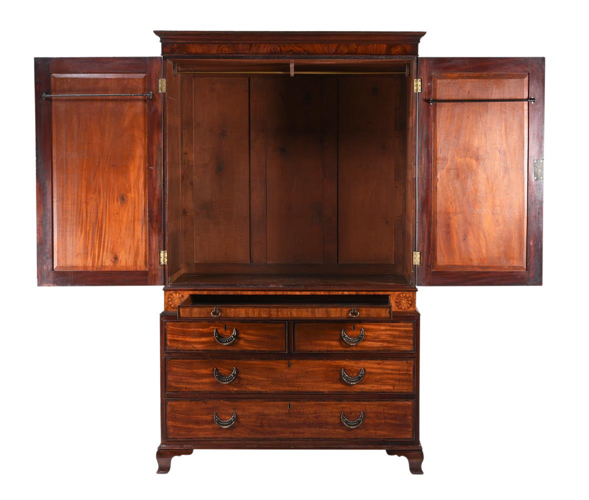 A GEORGE III MAHOGANY, CROSSBANDED AND INLAID CLOTHES PRESS, CIRCA 1790 - Image 8 of 8