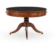 A GEORGE III MAHOGANY AND BOXWOOD LINE INLAID DRUM LIBRARY OR RENT TABLE, CIRCA 1800