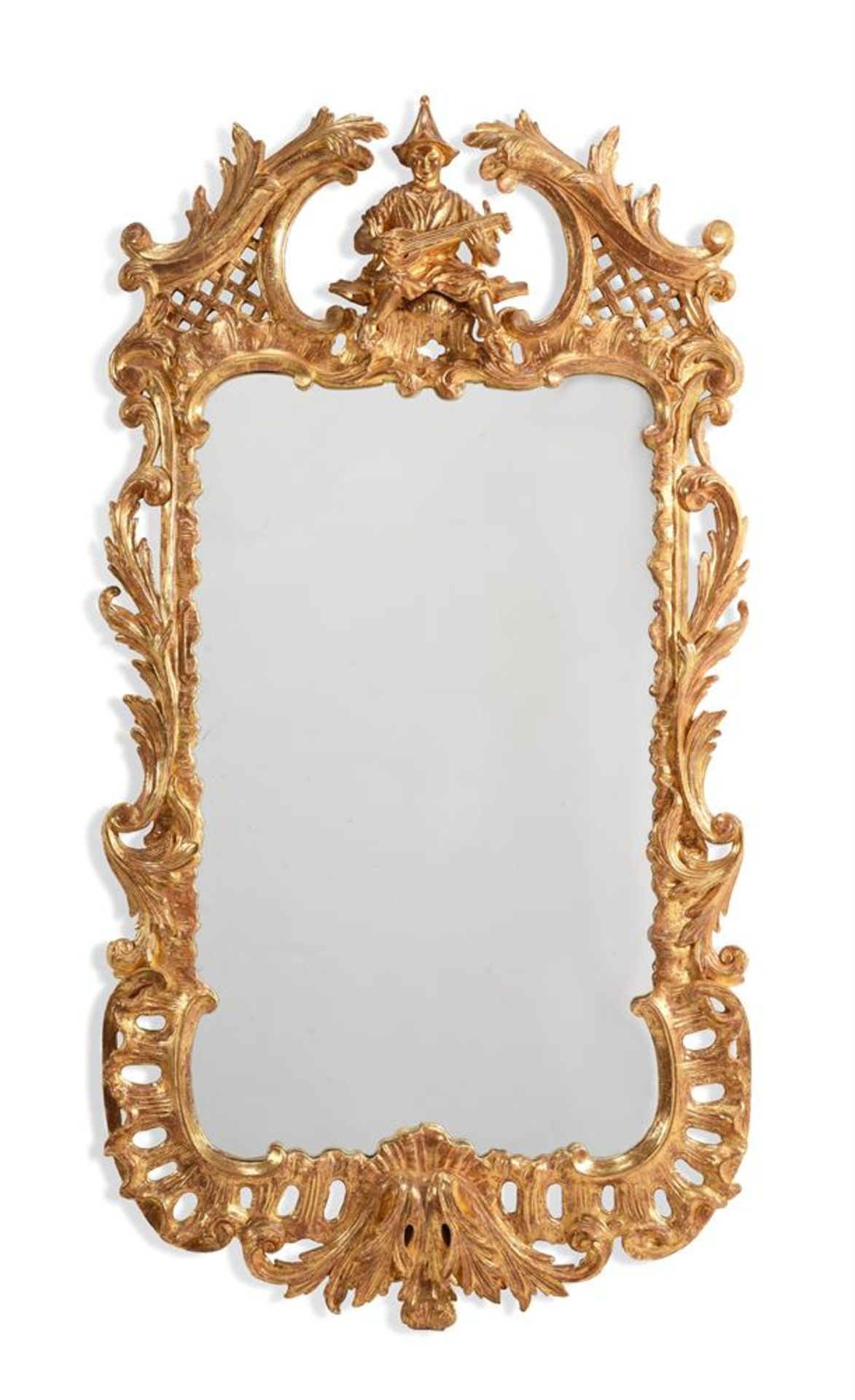 A GEORGE II CARVED GILTWOOD WALL MIRROR, CIRCA 1755-60