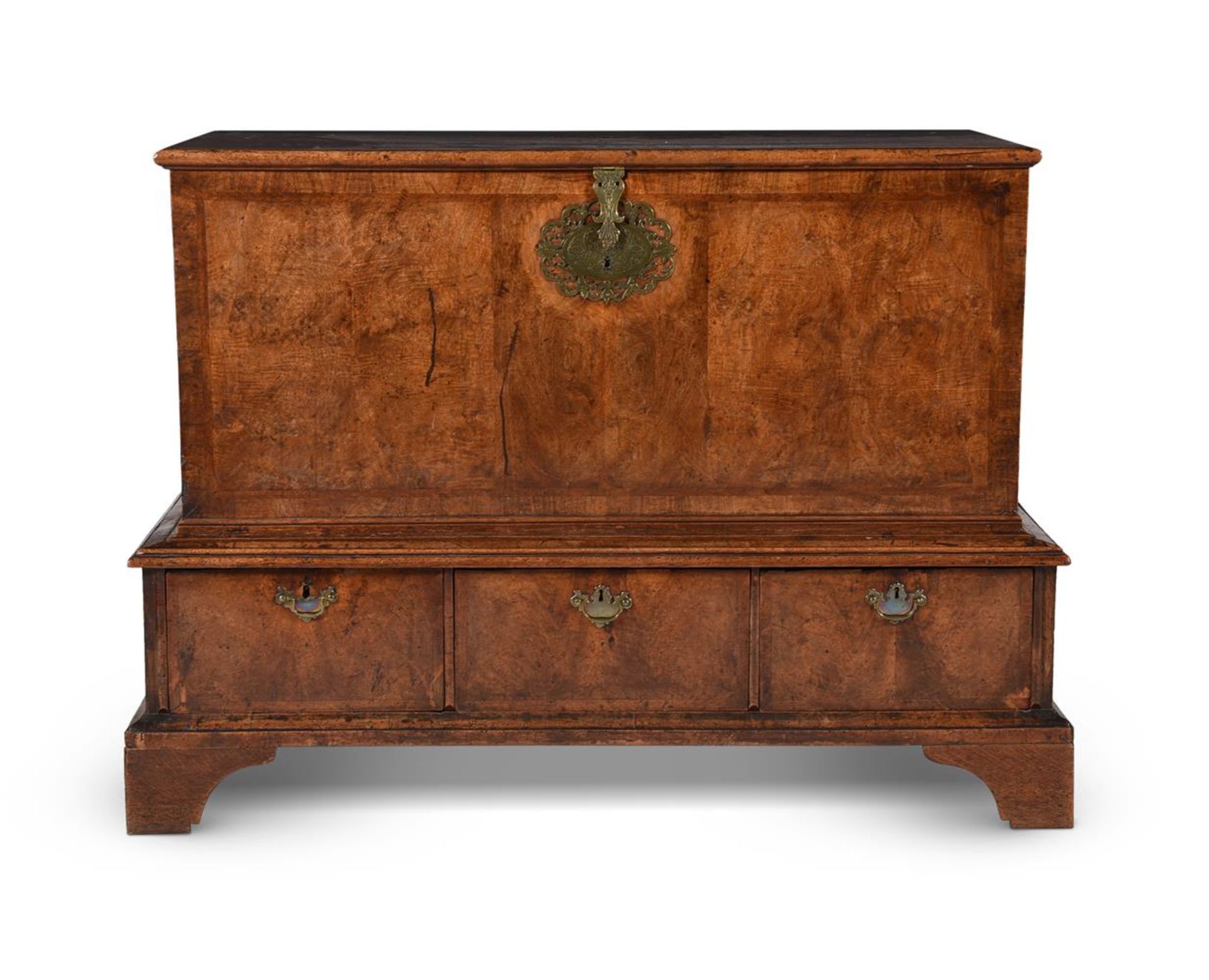 A GEORGE I WALNUT CHEST ON STAND, CIRCA 1720