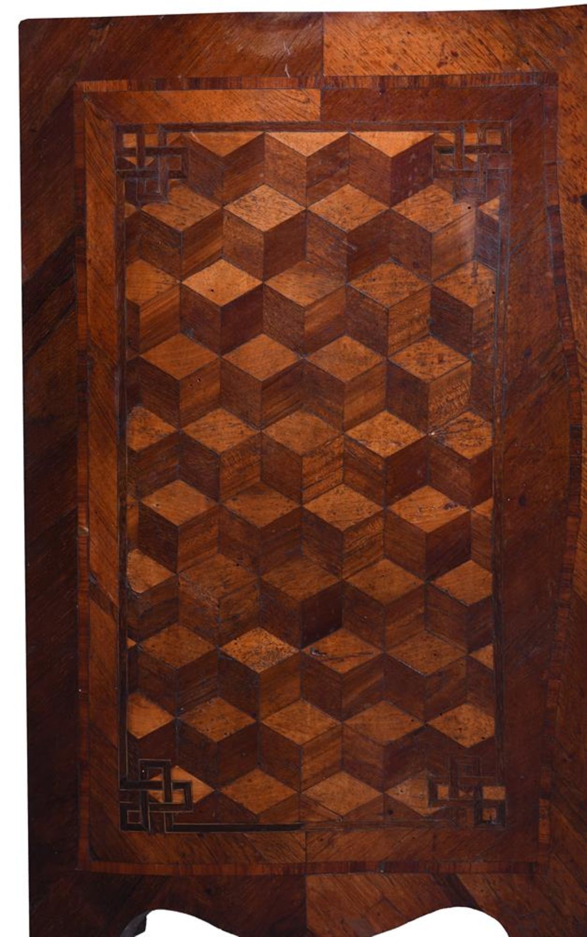 Y A NORTH EUROPEAN MAHOGANY, TULIPWOOD AND FRUITWOOD PARQUETRY SERPENTINE COMMODE - Image 3 of 6