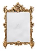A LARGE FRENCH CARVED GILTWOOD MIRROR, IN RÉGENCE STYLE, 19TH CENTURY