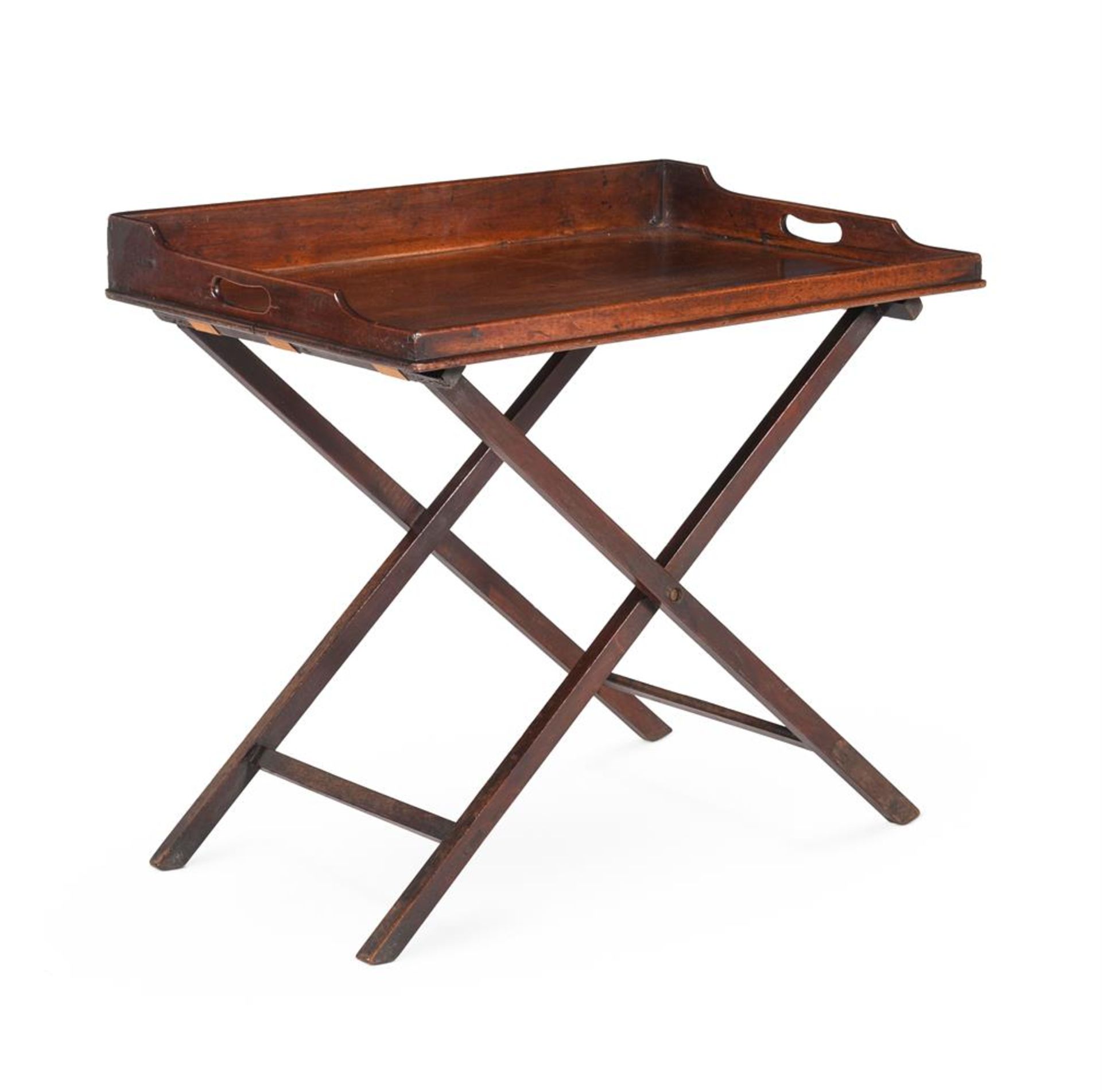 A MAHOGANY BUTLERS TRAY ON STAND, LATE 18TH OR EARLY 19TH CENTURY