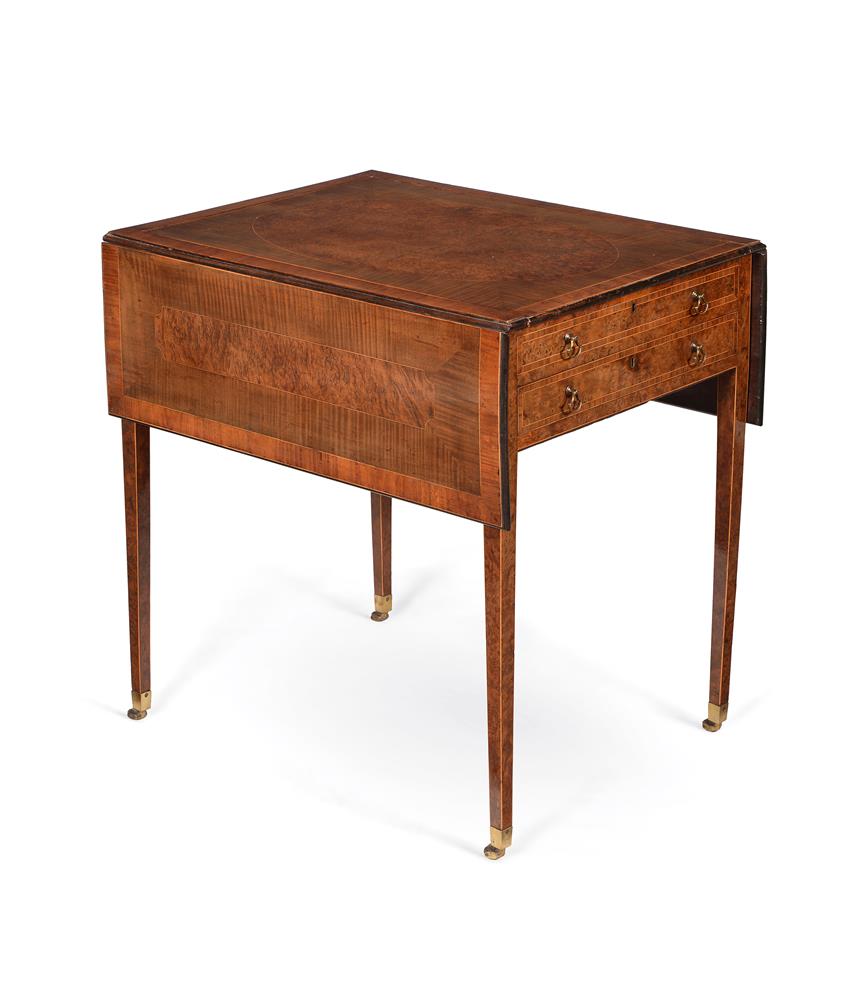 Y A GEORGE III BURR YEW AND HAREWOOD 'HARLEQUIN' PEMBROKE TABLE, ATTRIBUTED TO INCE & MAYHEW