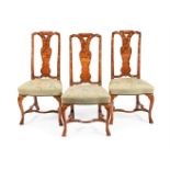 A SET OF THREE DUTCH WALNUT AND MARQUETRY CHAIRS, 18TH CENTURY