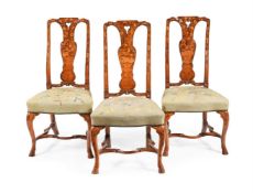 A SET OF THREE DUTCH WALNUT AND MARQUETRY CHAIRS, 18TH CENTURY
