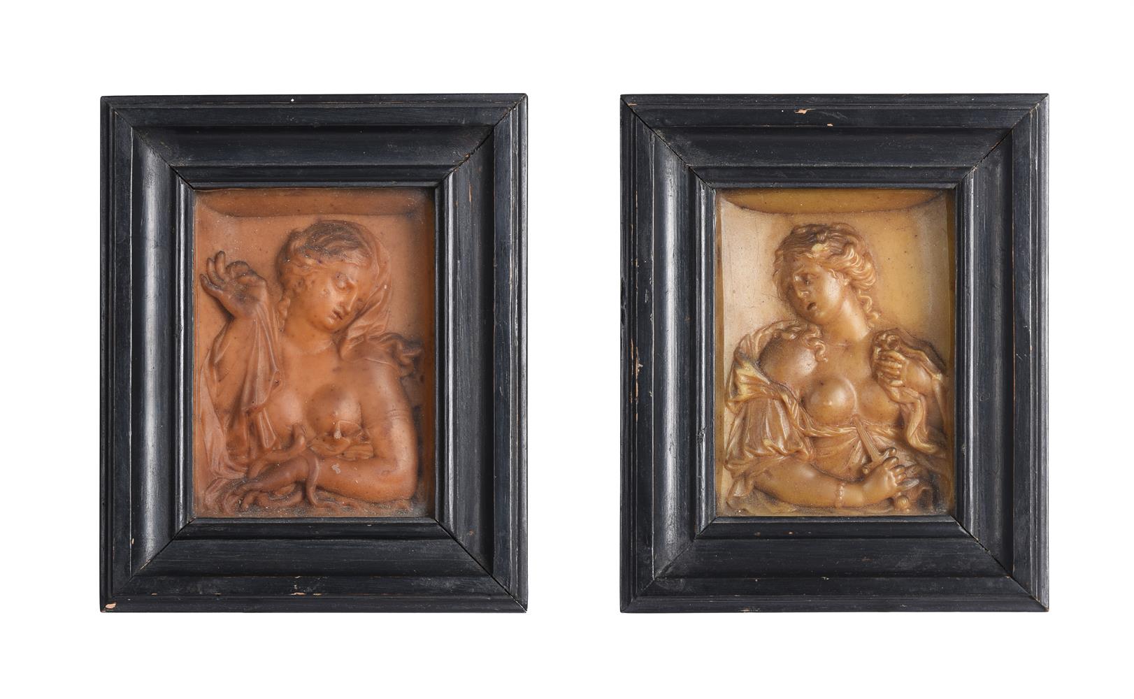 A PAIR OF WAX RELIEF PANELS DEPICTING THE DEATH OF CLEOPATRA, LATE 18TH CENTURY