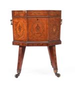 Y A SATINWOOD AND MARQUETRY OCTAGONAL CELLARET, 19TH CENTURY
