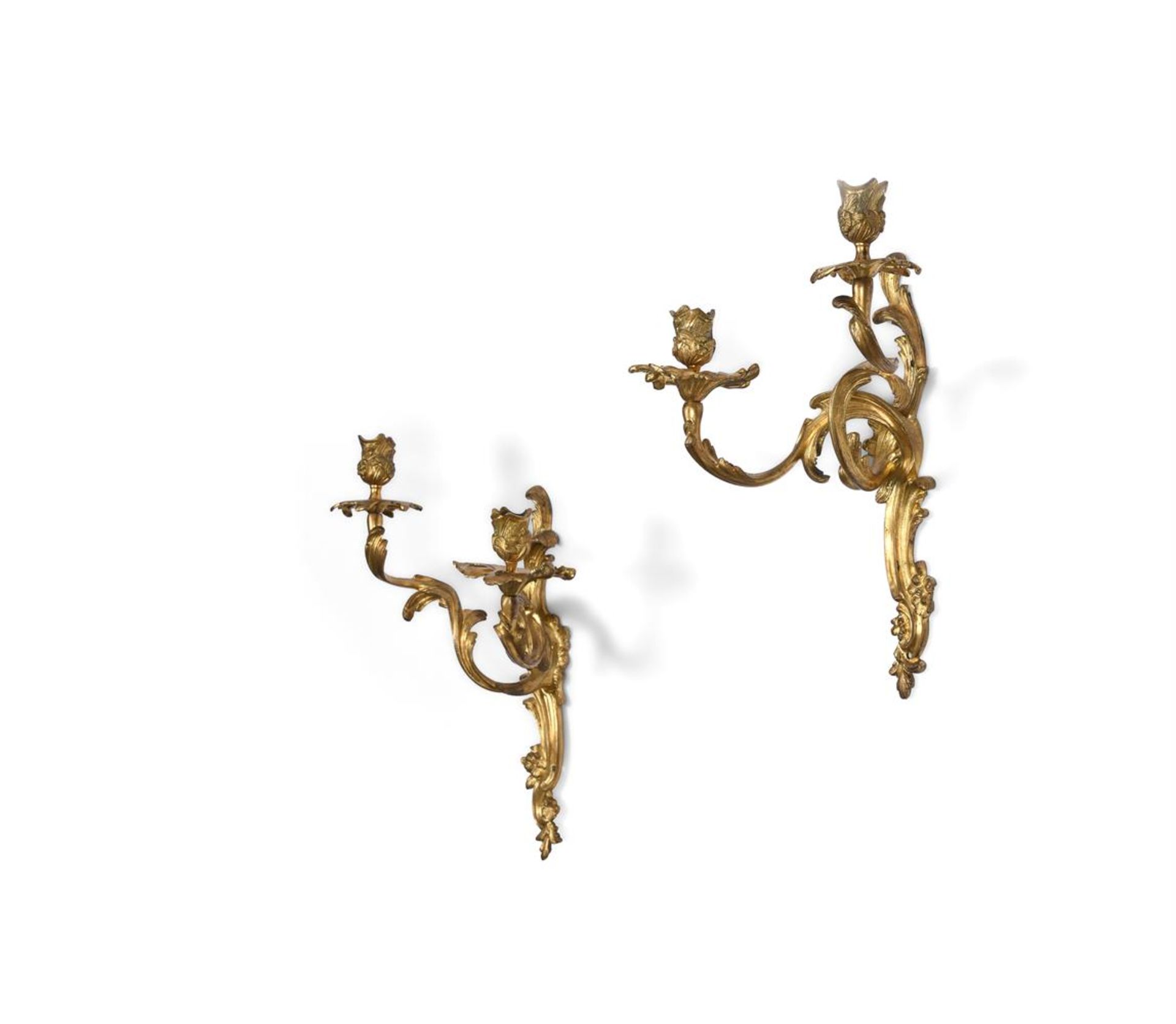 A PAIR OF LOUIS XV ORMOLU TWO LIGHT WALL LIGHTS, MID 18TH CENTURY - Image 3 of 3