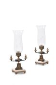A PAIR OF PATINATED AND GILT STORM LANTERNS, SECOND HALF 19TH CENTURY