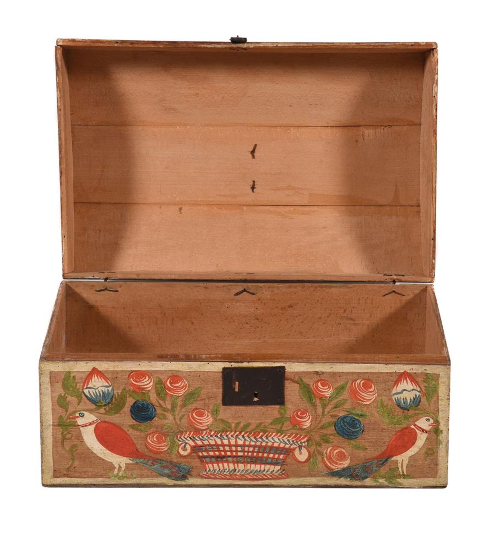 A FRENCH POLYCHROME PAINTED POPLAR MARRIAGE CHEST, LATE 18TH OR EARLY 19TH CENTURY - Image 4 of 4