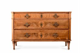 A CONTINENTAL WALNUT, FIGURED WALNUT, MARQUETRY AND PARQUETRY DECORATED COMMODE