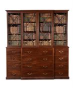 A GEORGE III MAHOGANY BREAKFRONT SECRETAIRE LIBRARY BOOKCASE, LATE 18TH CENTURY