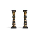 A PAIR OF PATINATED AND GILT BRONZE EGYPTIAN STYLE COLUMNS, PROBABLY FRENCH, EARLY 19TH CENTURY