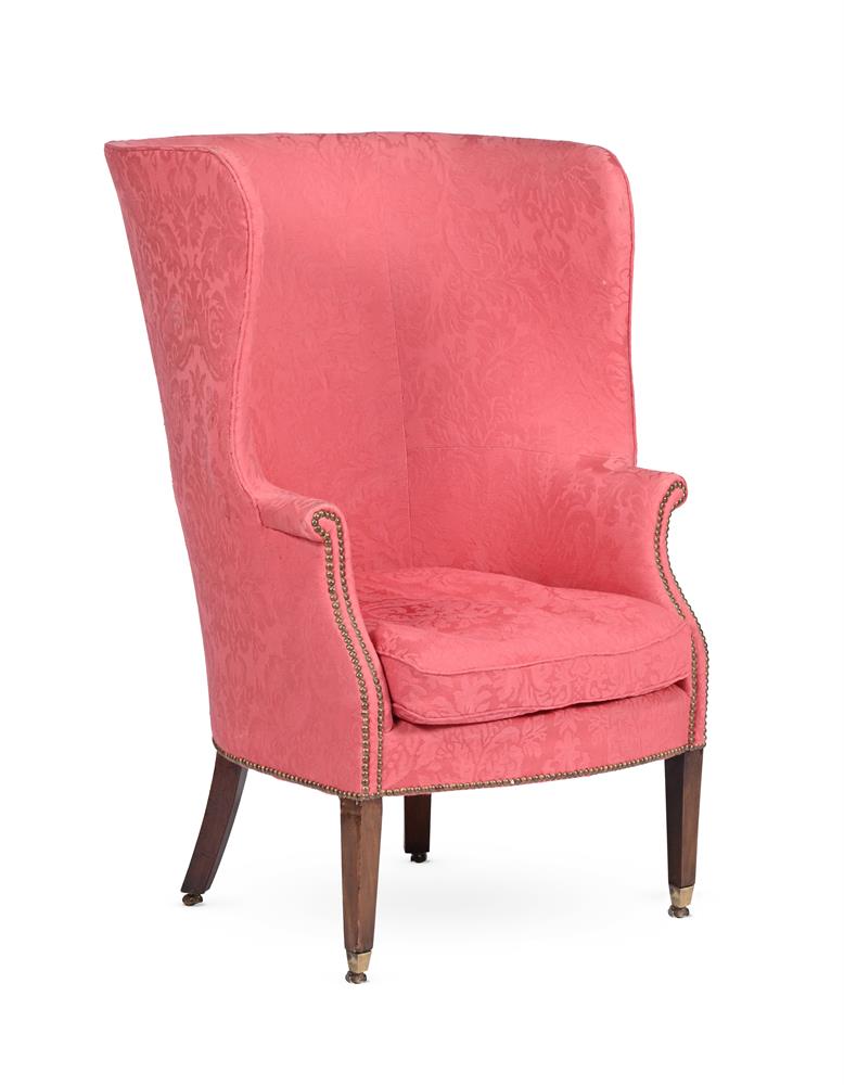A GEORGE III MAHOGANY AND UPHOLSTERED ARMCHAIR, CIRCA 1790