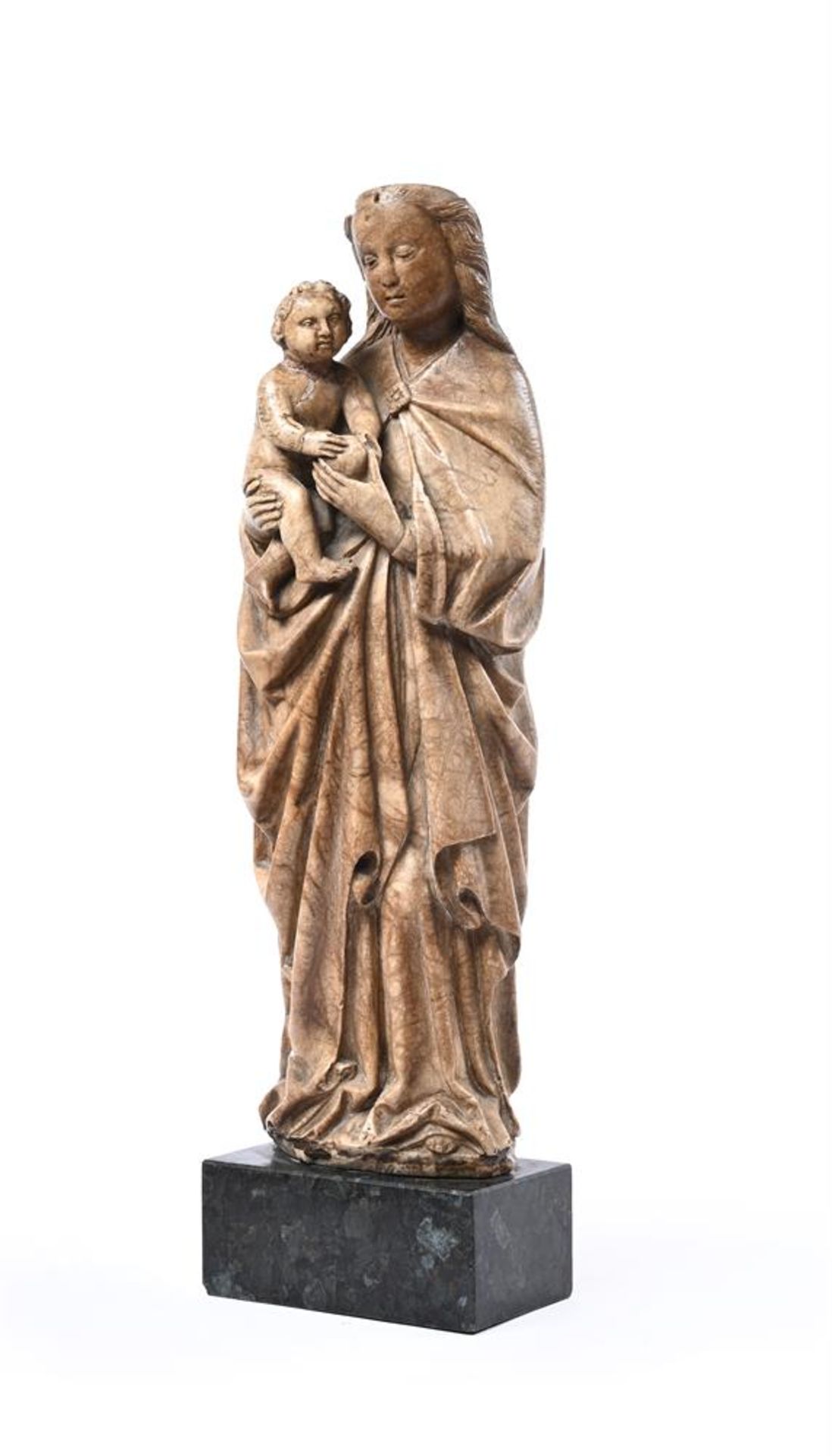A GOTHIC CARVED ALABASTER FIGURE OF THE VIRGIN AND CHILD, 14TH CENTURY - Image 4 of 9