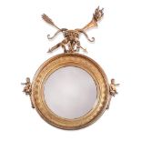 A CARVED GILTWOOD AND GESSO CIRCULAR CONVEX MIRROR, 19TH CENTURY