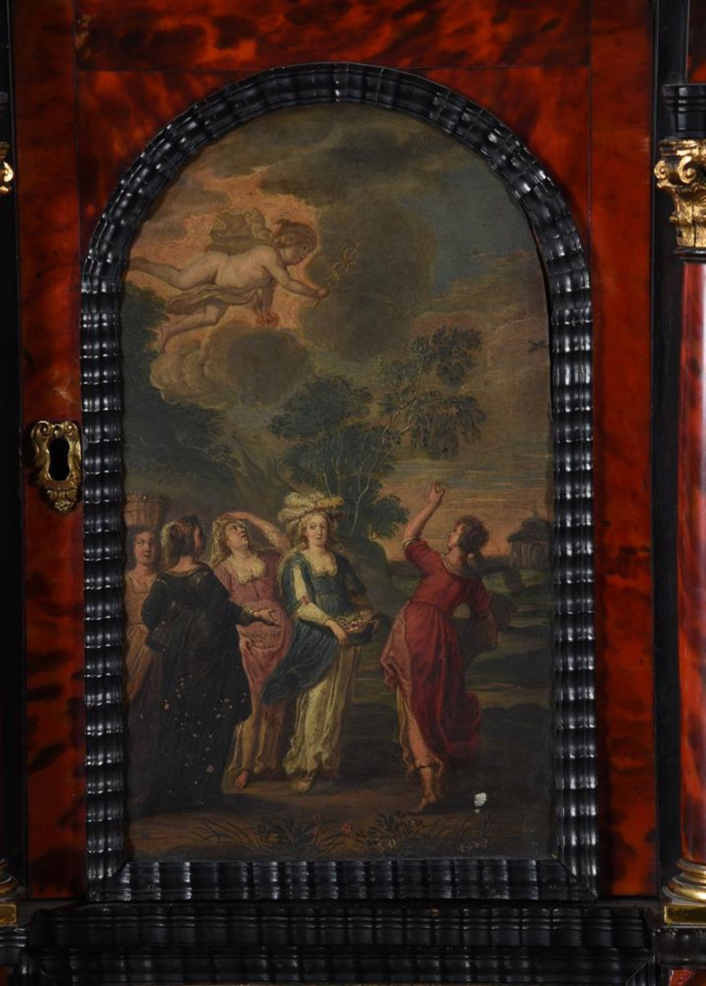 Y A FLEMISH EBONY, TORTOISESHELL AND POLYCHROME PAINTED CABINET ON STAND - Image 19 of 26