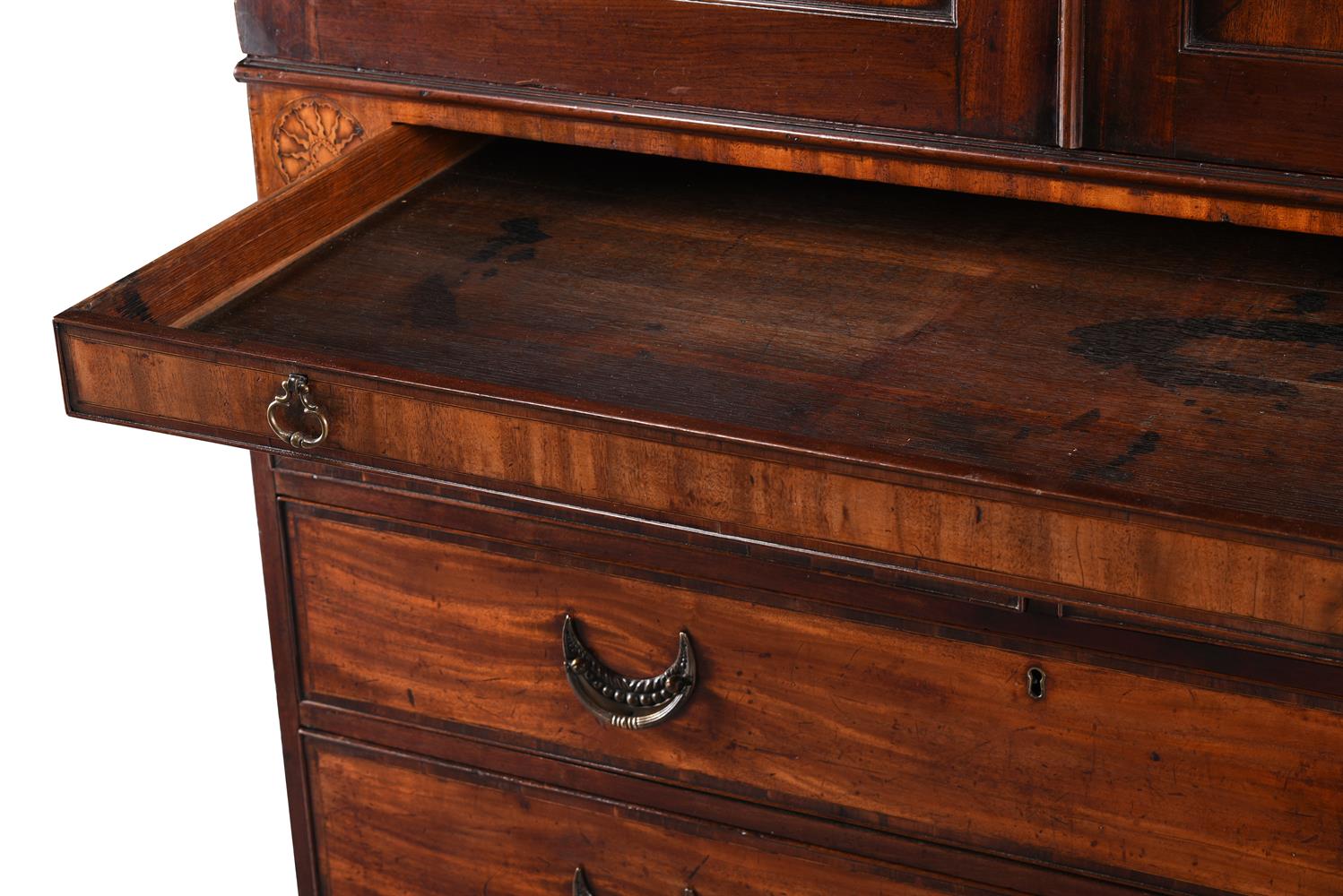 A GEORGE III MAHOGANY, CROSSBANDED AND INLAID CLOTHES PRESS, CIRCA 1790 - Image 7 of 8