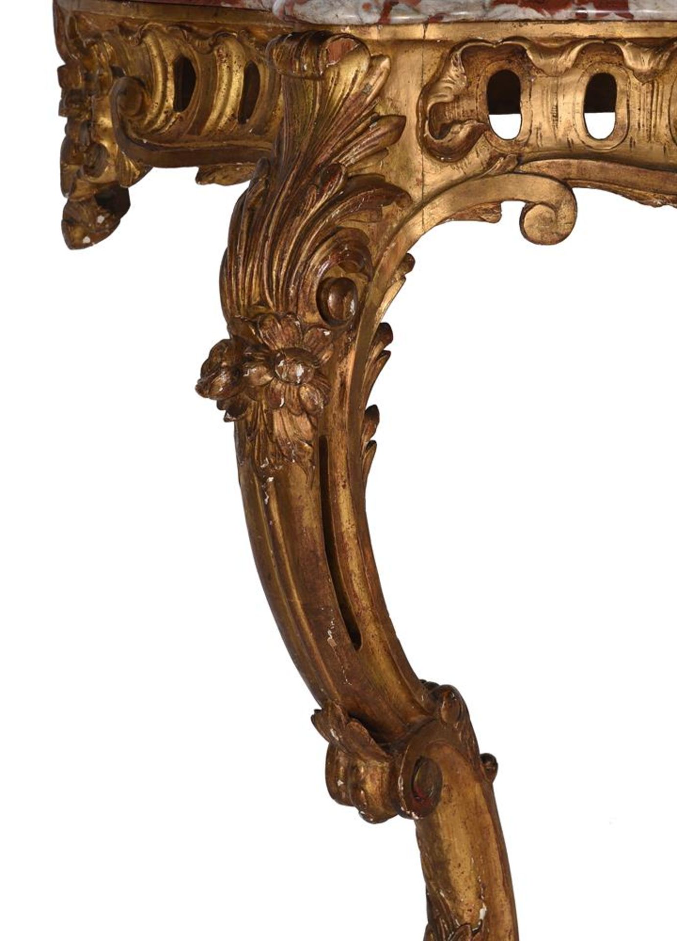 A FRENCH CARVED GILTWOOD CONSOLE TABLE, IN LOUIS XV STYLE, MID 19TH CENTURY - Bild 4 aus 5