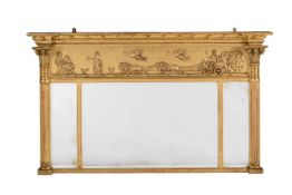 A GILTWOOD AND GILT GESSO OVERMANTEL WALL MIRROR, EARLY 19TH CENTURY