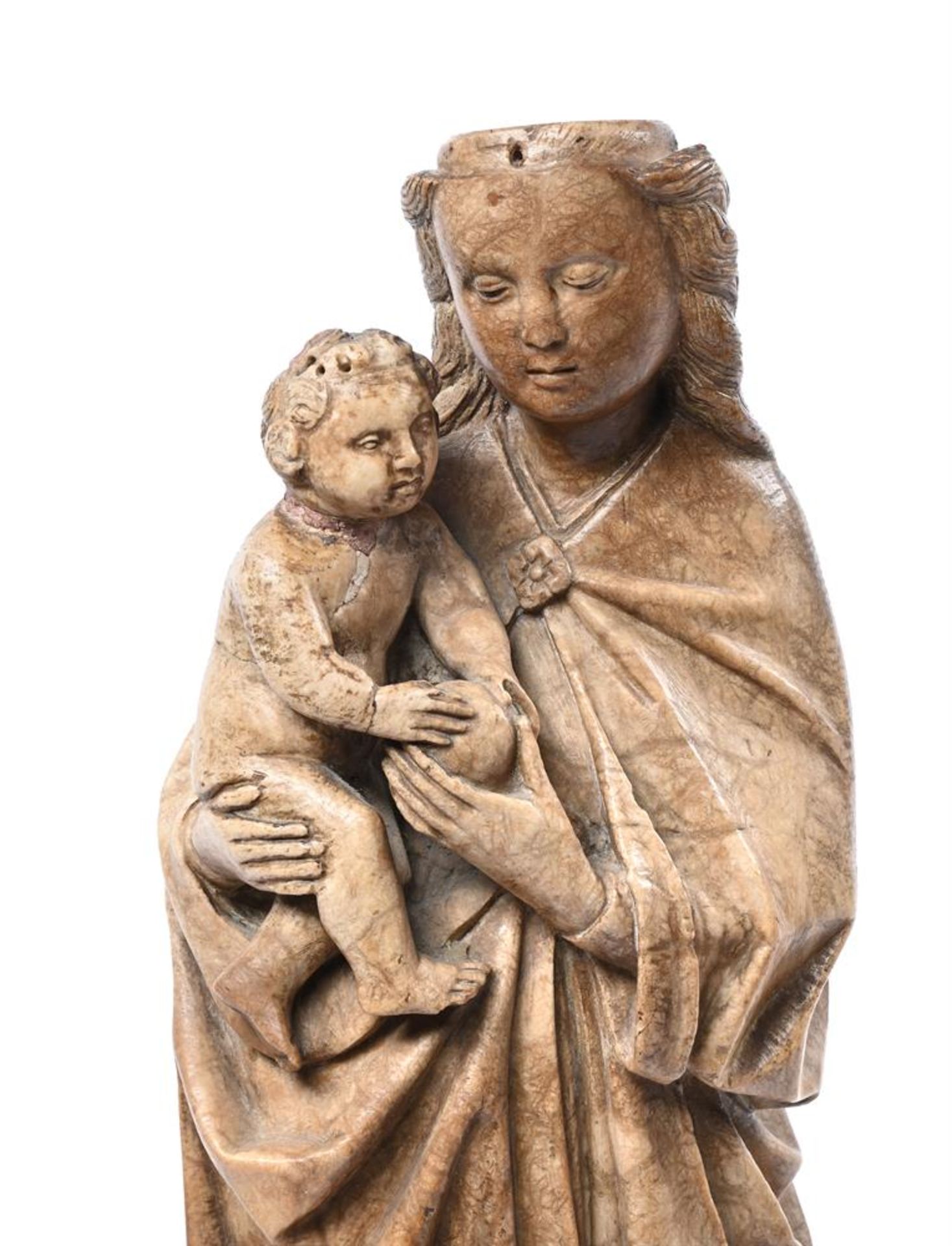 A GOTHIC CARVED ALABASTER FIGURE OF THE VIRGIN AND CHILD, 14TH CENTURY - Image 5 of 9
