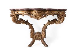 A CARVED GILTWOOD AND GESSO CONSOLE TABLE, STAMPED H. NELSON, PROBABLY 19TH CENTURY