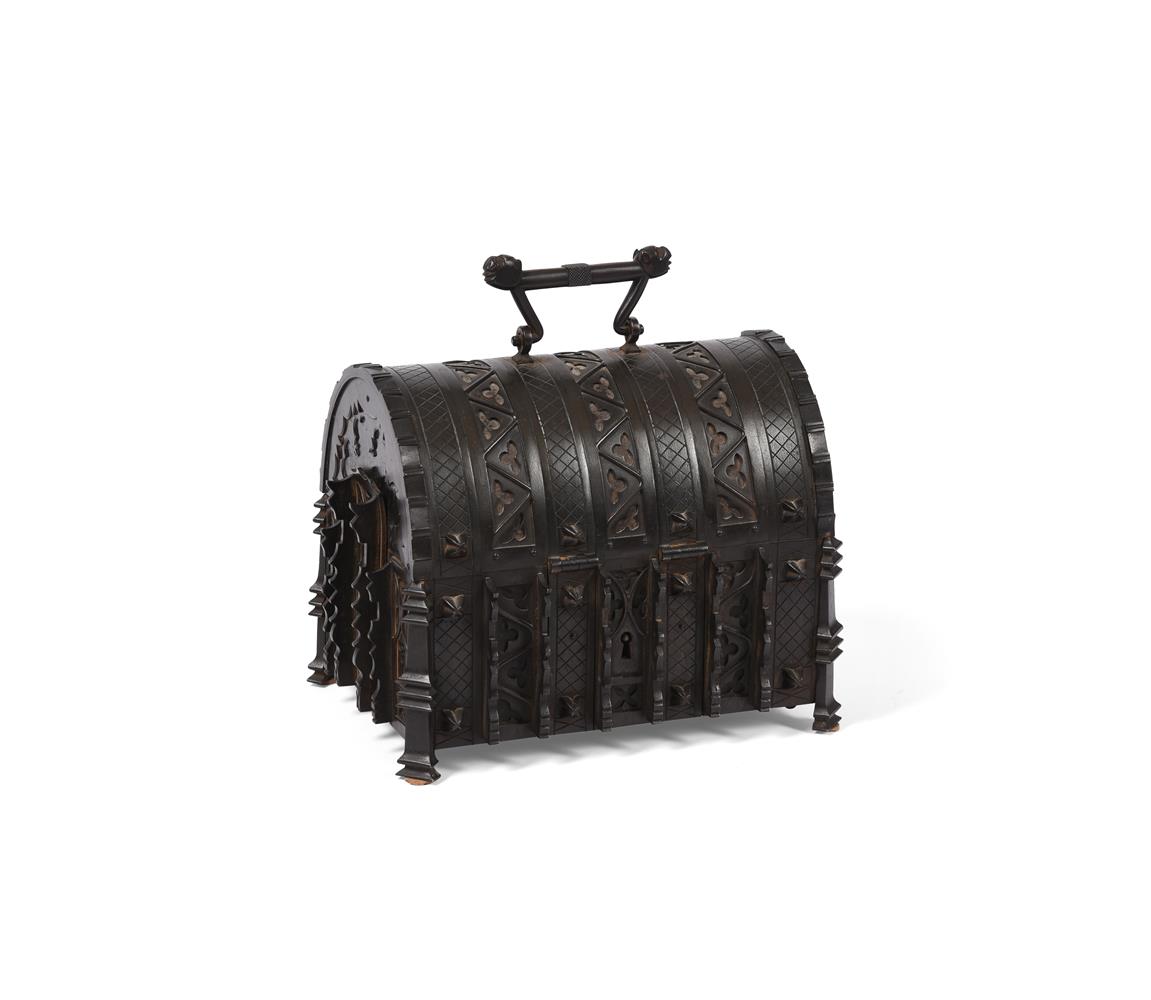 A CONTINENTAL GOTHIC IRON DOMED CASKET, IN THE 16TH CENTURY MANNER, 19TH CENTURY