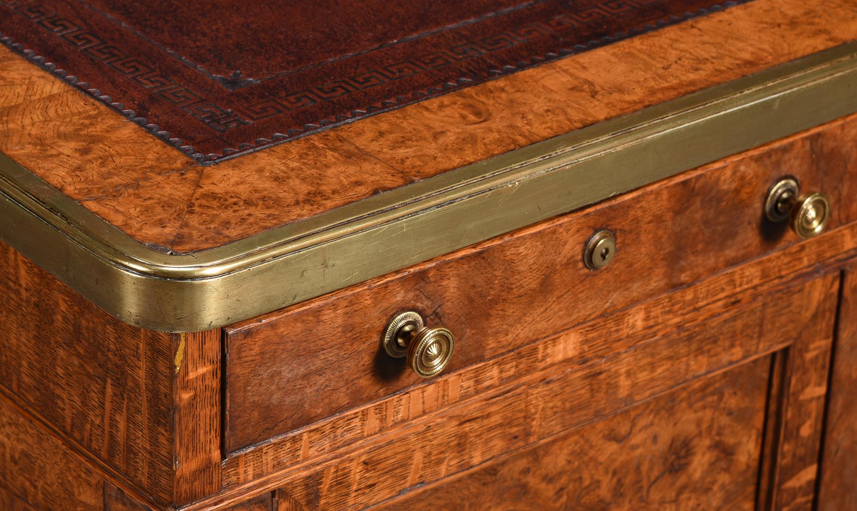 A GEORGE IV OAK AND POLLARD OAK PEDESTAL PARTNER'S DESK, CIRCA 1825 - Image 4 of 10