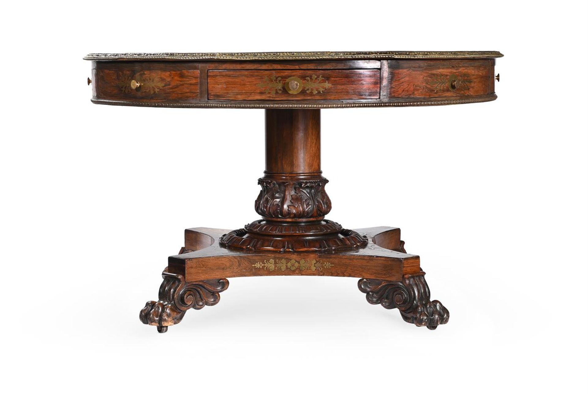 Y A GEORGE IV ROSEWOOD AND BRASS MARQUETRY DRUM LIBRARY TABLE, CIRCA 1825 - Image 2 of 3