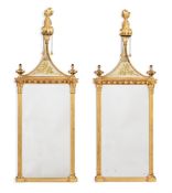 A PAIR OF CARVED GILTWOOD AND VERRE EGLOMISE WALL MIRRORS, 20TH CENTURY