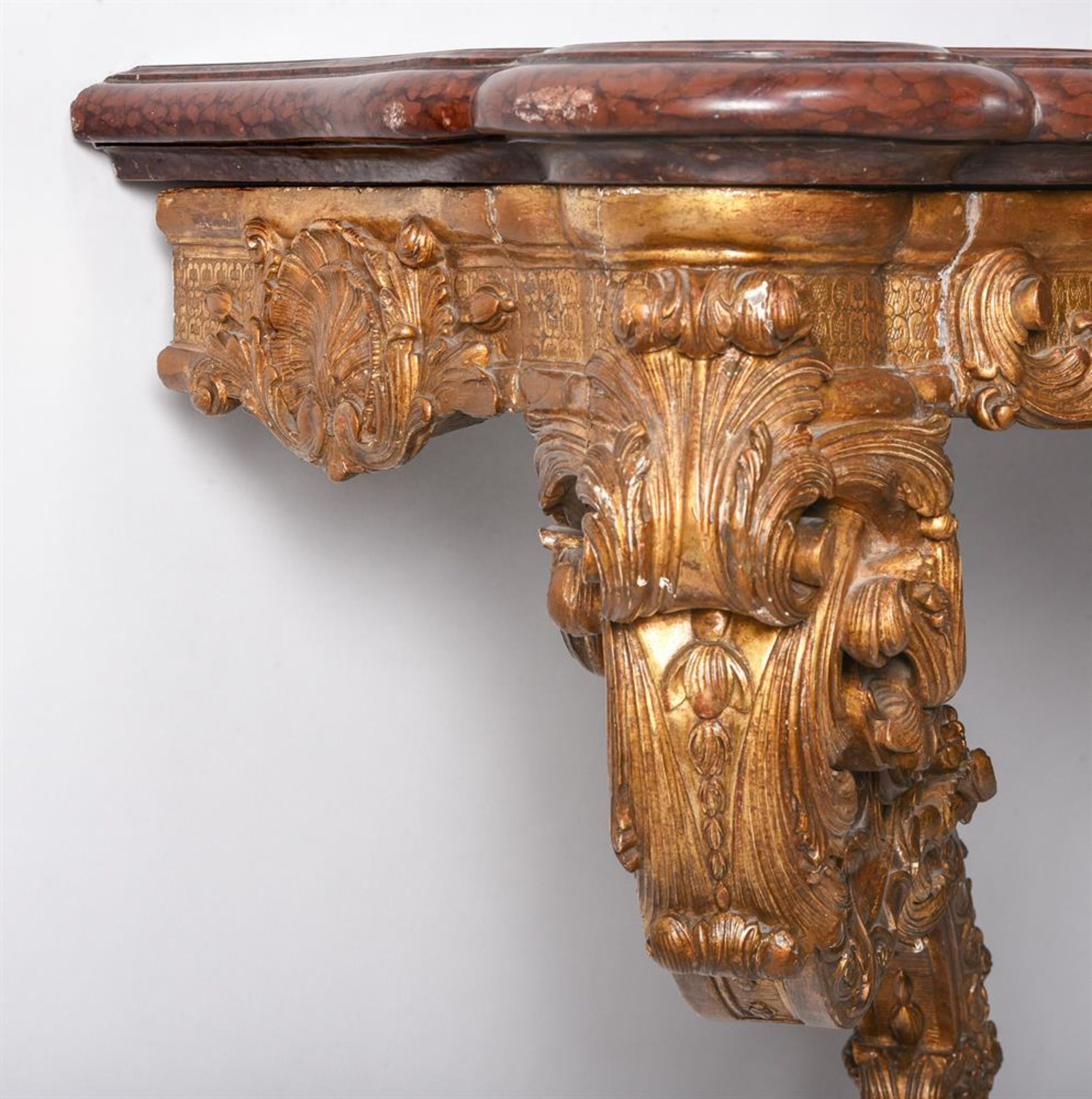 A CARVED GILTWOOD AND GESSO CONSOLE TABLE, STAMPED H. NELSON, PROBABLY 19TH CENTURY - Image 10 of 10