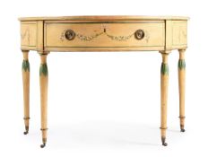 A POLYCHROME PAINTED DEMI-LUNE DRESSING TABLE, CIRCA 1800 AND LATER RE-PAINTED