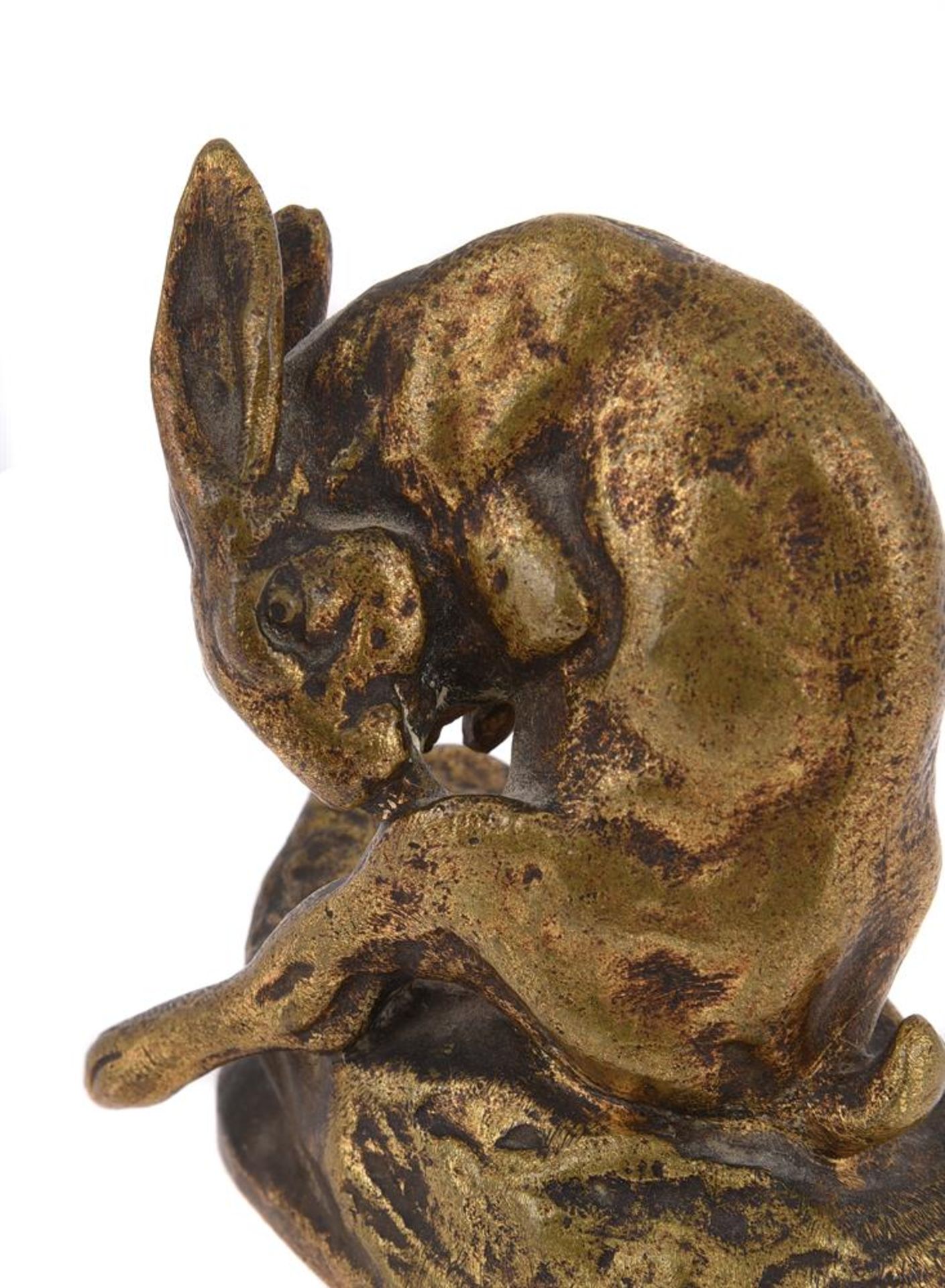 CLOVIS-EDMOND MASSON (FRENCH, 1838-1913), A GILT BRONZE MODEL OF A HARE GROOMING ITS BACK LEG - Image 6 of 7