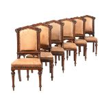A SET OF SIX VICTORIAN GOTHIC REVIVAL OAK DINING CHAIRS, IN THE MANNER OF A.W.N. PUGIN, CIRCA 1840