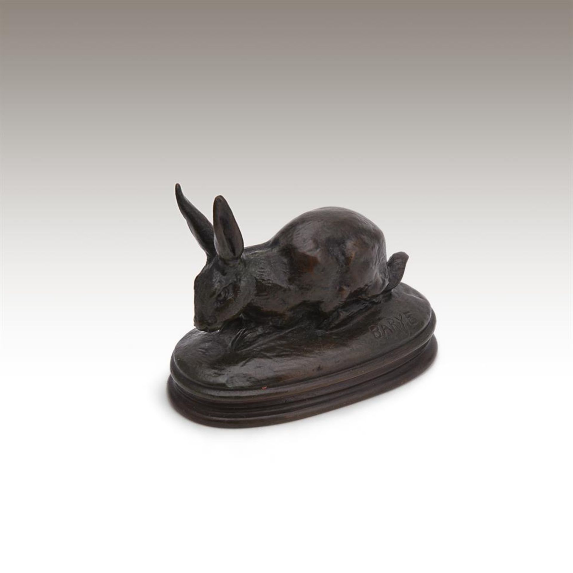 ANTOINE-LOUIS BARYE (FRENCH, 1795-1875), A BRONZE MODEL OF A CROUCHING RABBIT - Image 5 of 5