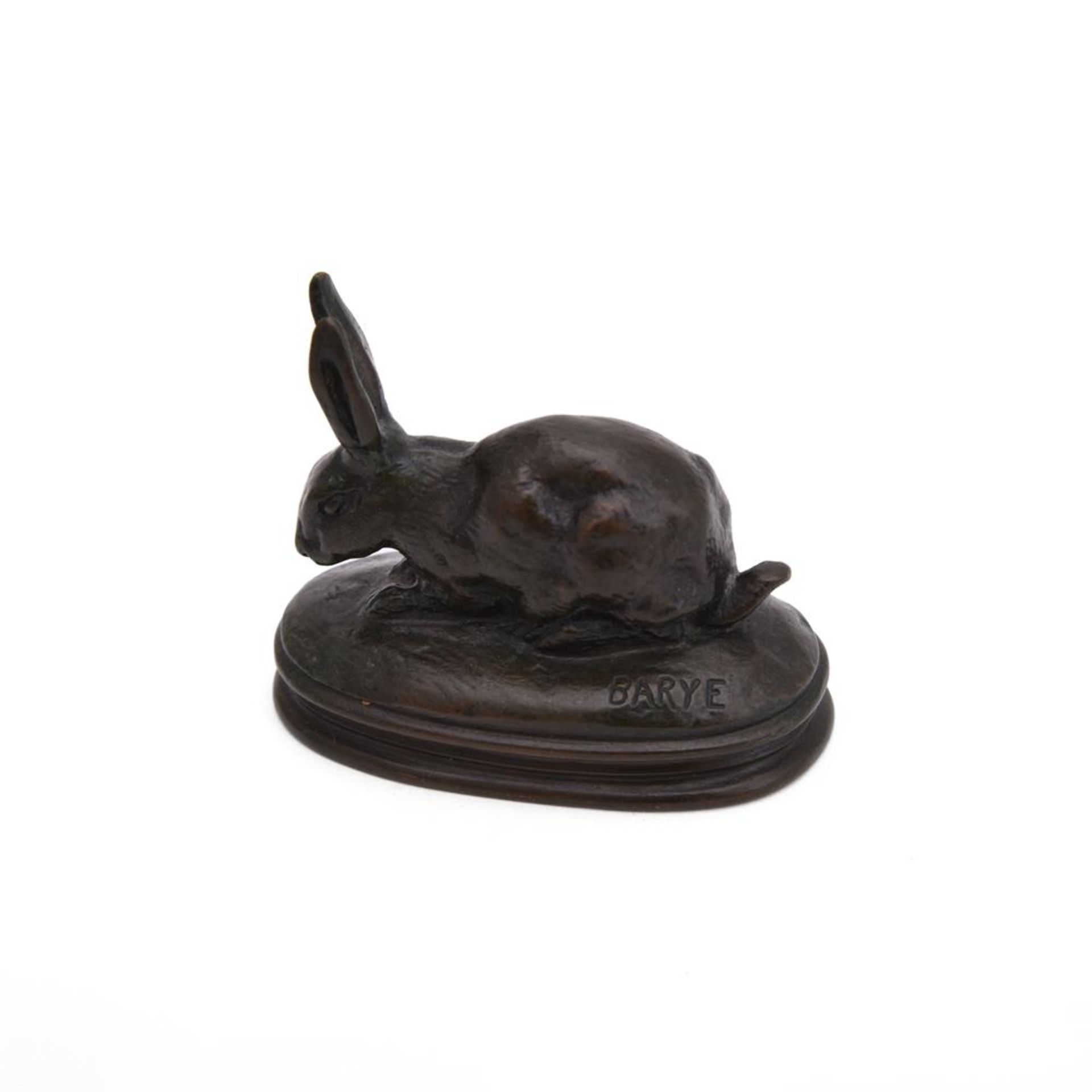 ANTOINE-LOUIS BARYE (FRENCH, 1795-1875), A BRONZE MODEL OF A CROUCHING RABBIT - Image 2 of 5